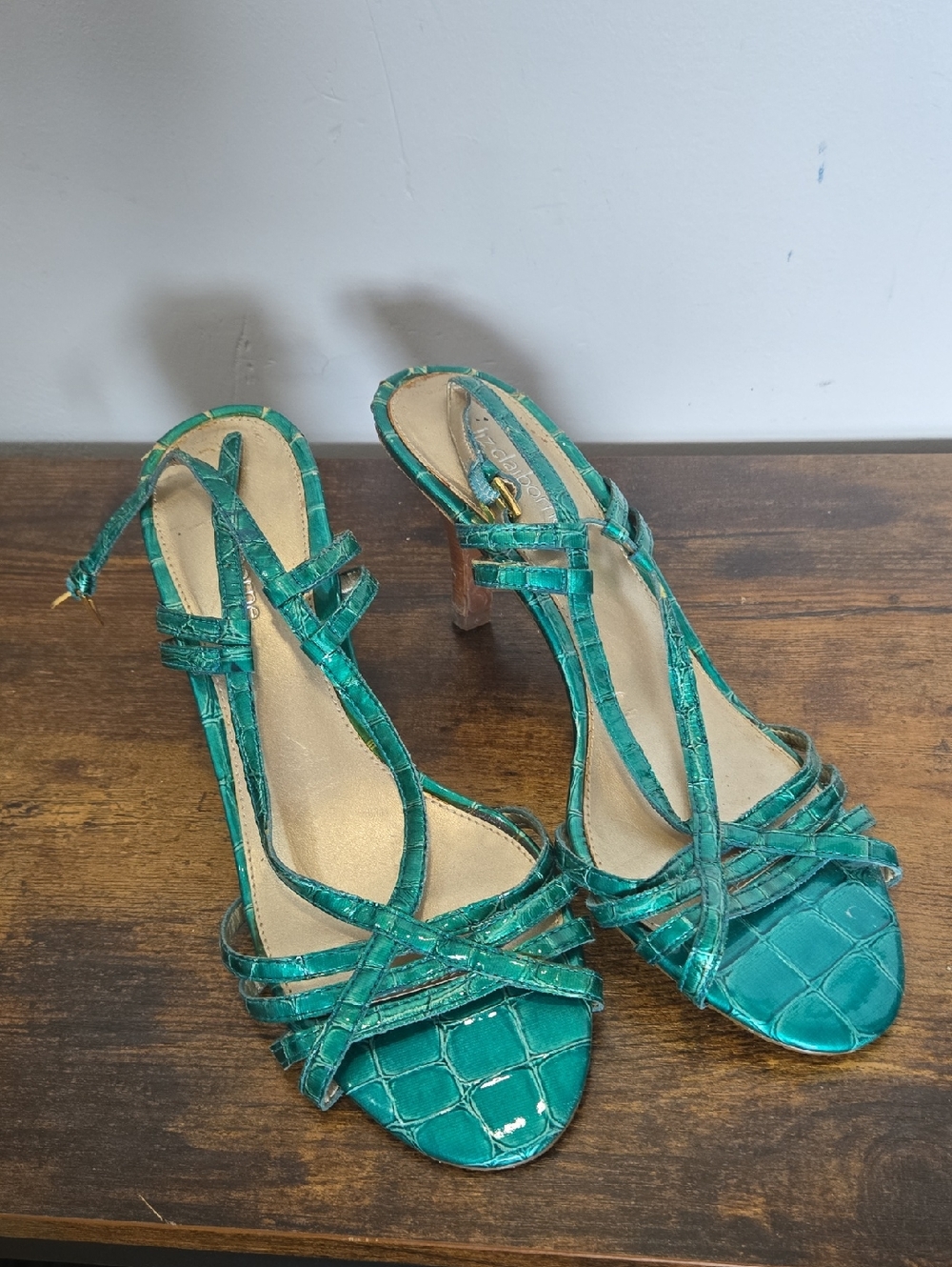 Liz Claiborne Teal Croc-Embossed Strappy High-Heel Sandals